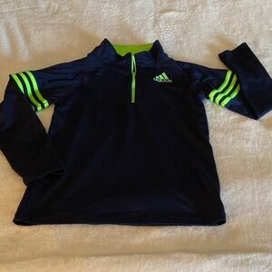 💙💚Adidas Dark Blue and Neon Green Half-Zip Top EXCELLENT Condition Sz 10-12